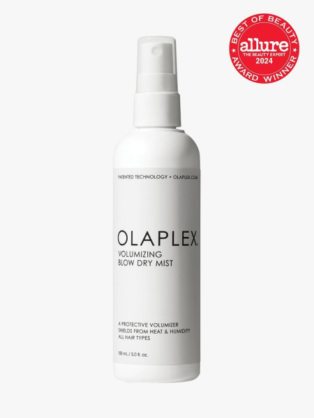 blow dry mist in branded white bottle with spray pump on light gray background&nbsp;with red and white 2024 allure best of beauty seal